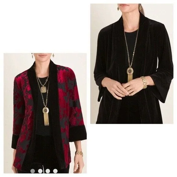 Chico's Travelers Collection Reversible Black To Red Velvet Jacket 1 8/10 H13887 - Picture 3 of 12